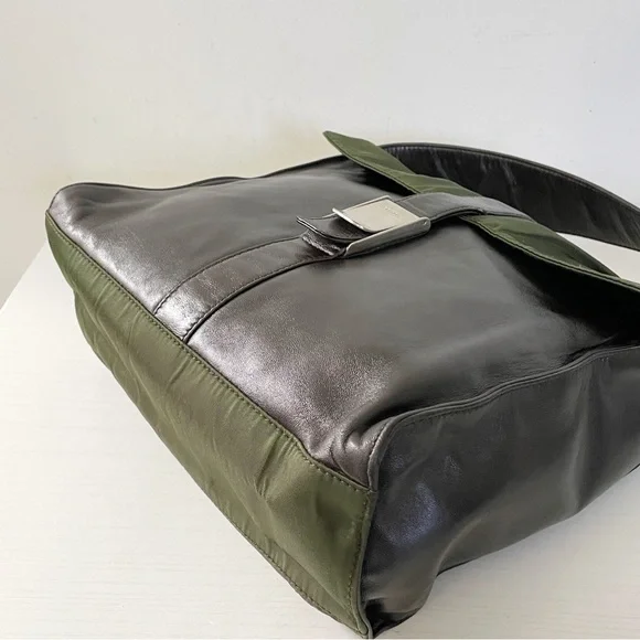 ❤️SOLD❤️Prada rare 90s brown nappa leather green Tessuto nylon shoulder bag - Picture 7 of 15